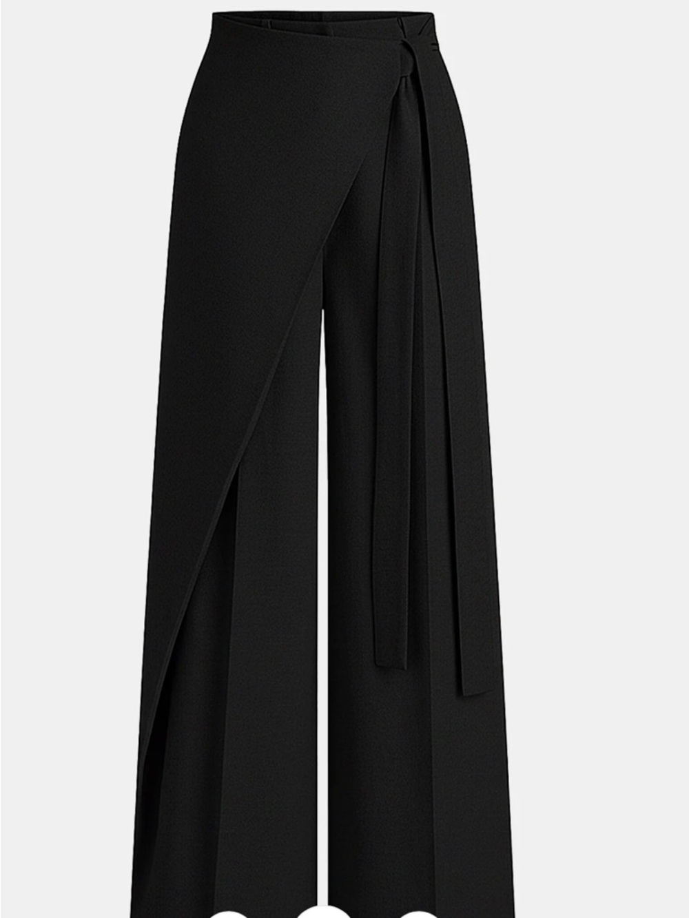 Commense Black Puddle Hem Asymmetric Wrap Wide-Leg Pants